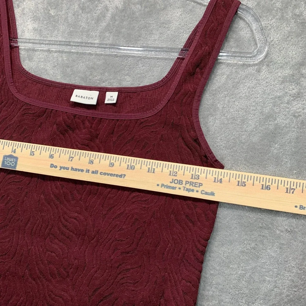 Babaton Red Textured Bodysuit Medium Sleeveless Square Neck Minimalist Aritzia - Picture 3 of 14